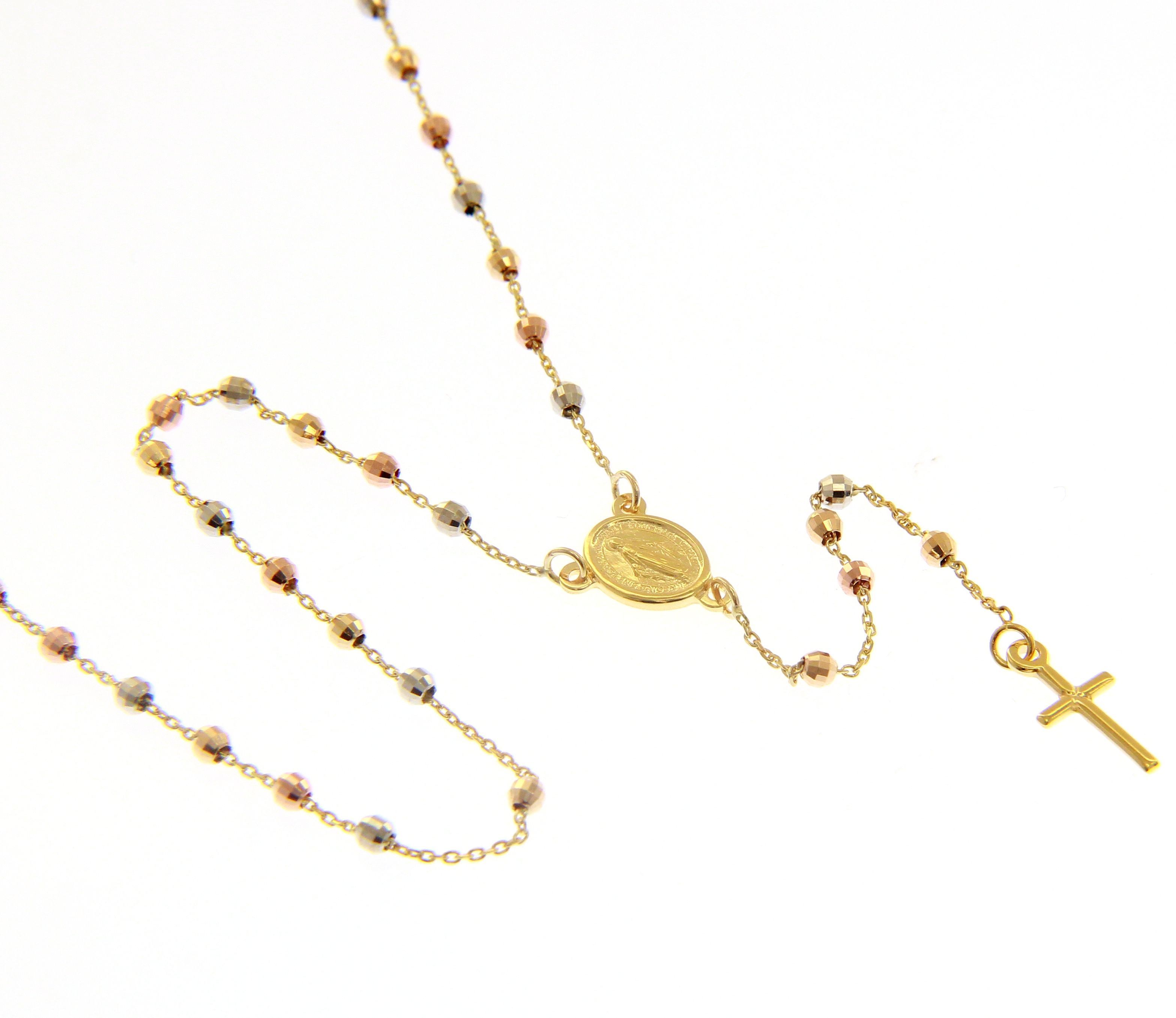 Collana rosario in oro giallo k14 con palline in oro bianco e oro rosa (code S213581)